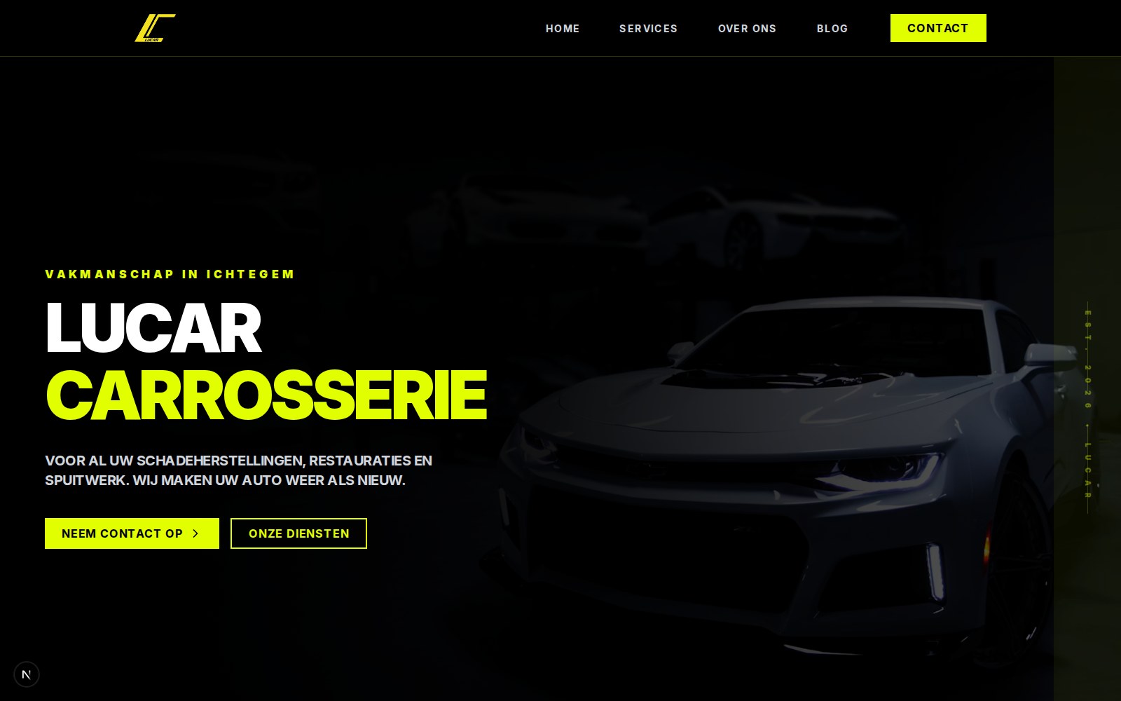 Screenshot van de homepage van de LUCAR Carrosserie website